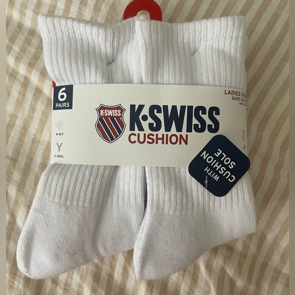 K-Swiss Cushion Ladies Crew Socks White 6-Pairs (shoe 4-10) NWT